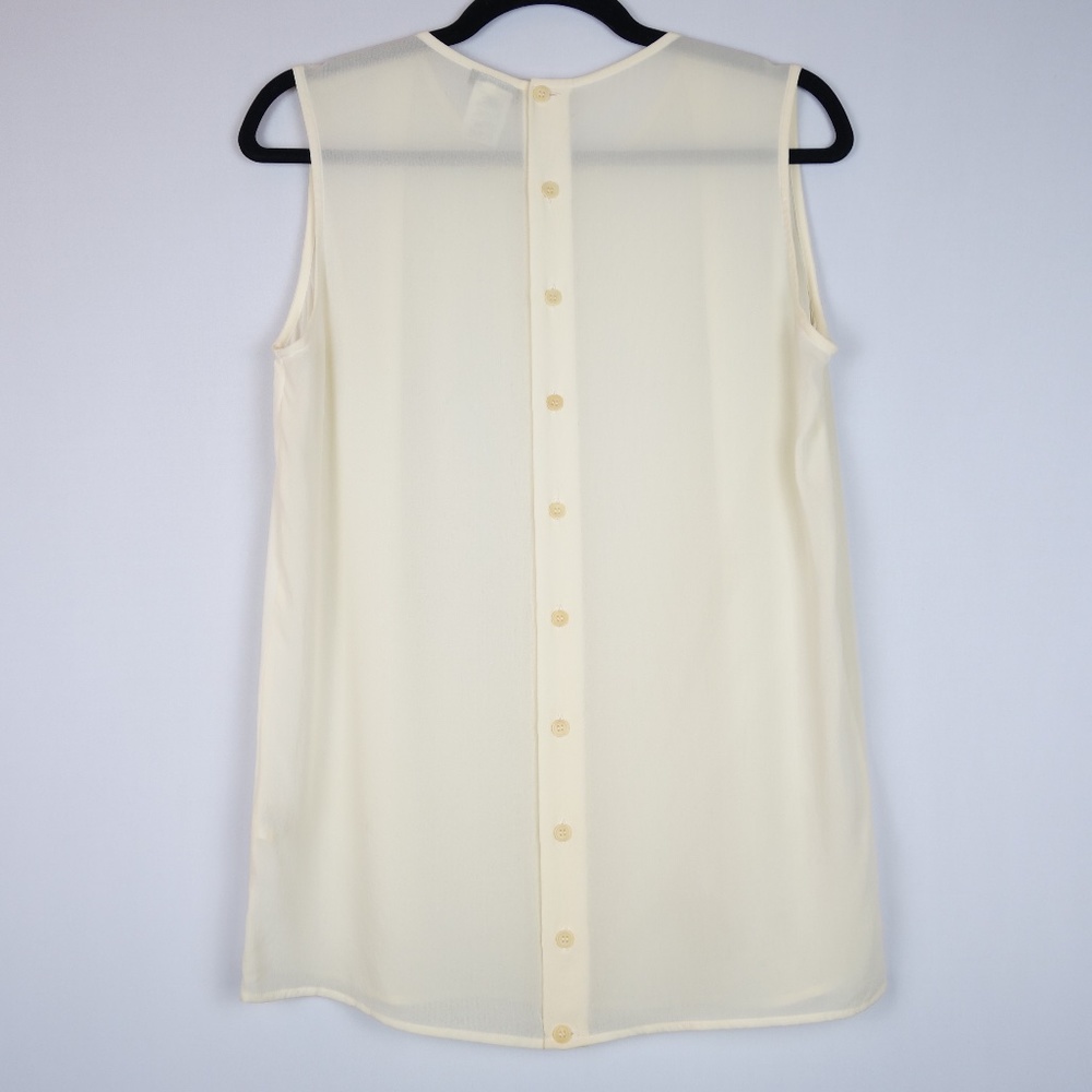 Vintage Giorgio Armani Milano Ivory 100% Silk Sleeveless Button Up Shirt, Sz 38